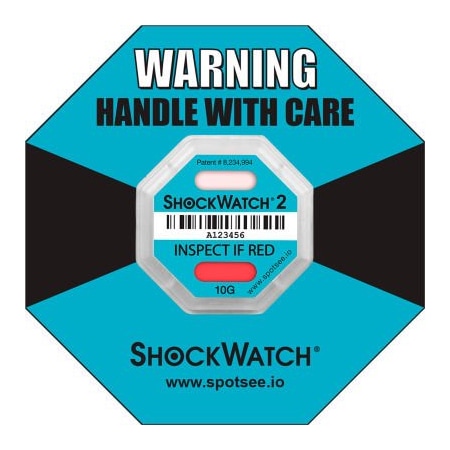Shockwatch SpotSee ShockWatch 2 Serialized Framed Impact Indicators, 10G Range, Teal, 50/Box 46000K